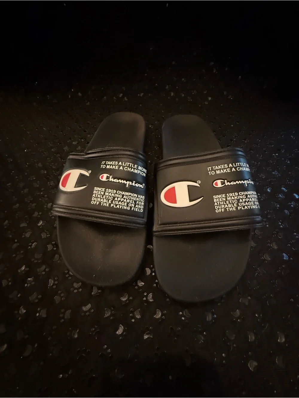Champion Black Slide Sandals with Branded Strap